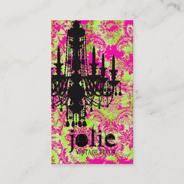 GC | Jolie Chandelier Hot Lime Damask Business Card (Front)