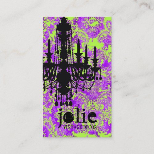 GC | Jolie Chandelier Hot Violet Damask Business Card