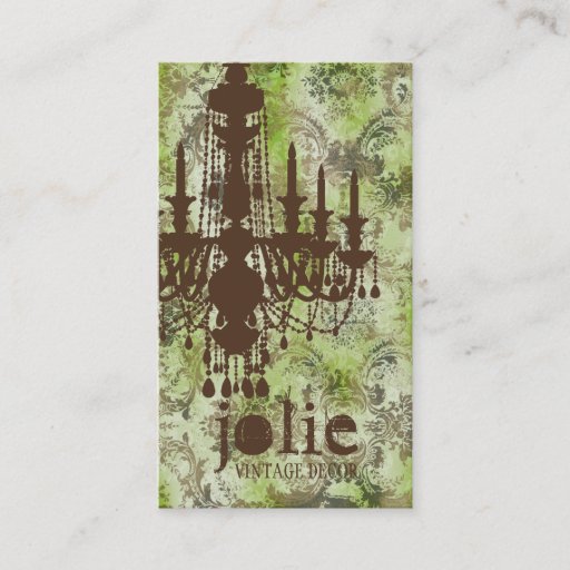 Customizable GC | Jolie Chandelier Lime Brown Damask Business Card Templates