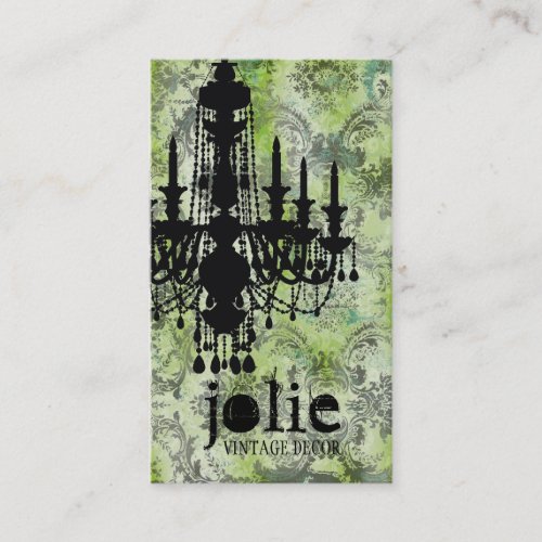 GC | Jolie Chandelier Lime Grey Damask Business Card