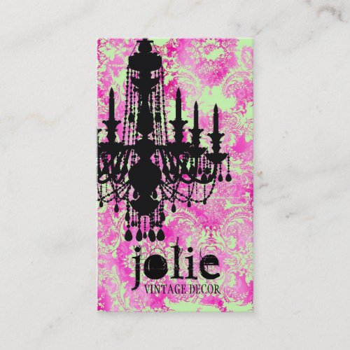 GC Jolie Chandelier Lime Pink Damask Business Card