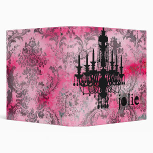 GC Jolie Chandelier Pink Gray Damask 3 Ring Binder