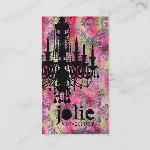 Customizable GC | Jolie Chandelier Pink Gray Damask Business Cards