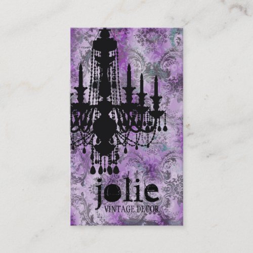 GC | Jolie Chandelier Pink Gray Damask Business Cards