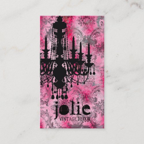 GC | Jolie Chandelier Pink Gray Damask Business Card Templates