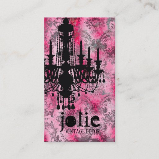 Customizable GC | Jolie Chandelier Pink Gray Damask Business Card Templates