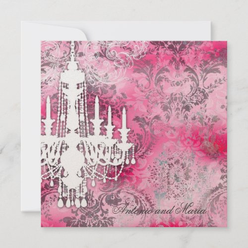 GC | Jolie Chandelier Pink Gray Damask Champagne M Announcements