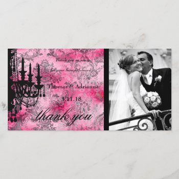 Gc | Jolie Chandelier Pink Gray Damask Thank You Card by TheGreekCookie at Zazzle