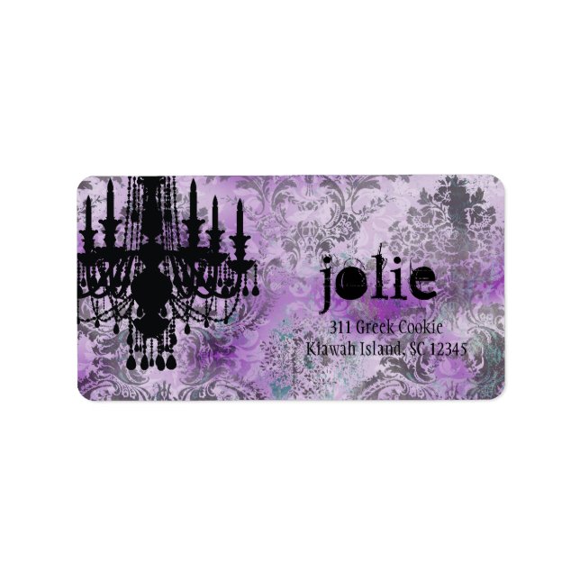 GC | Jolie Chandelier Purple Gray Damask Label (Front)