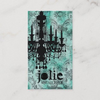 Gc | Jolie Chandelier Turquoise  Grey Damask Business Card by TheGreekCookie at Zazzle
