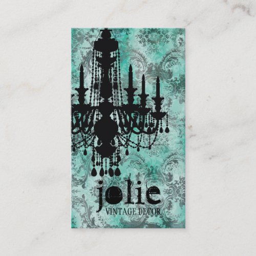 GC | Jolie Chandelier Turquoise  Grey Damask Business Card