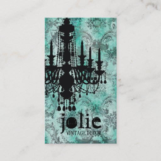 Customizable GC | Jolie Chandelier Turquoise  Grey Damask Business Card