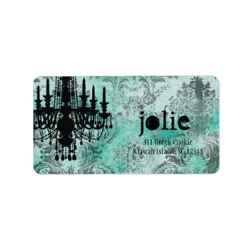 GC  Jolie Chandelier Turquoise Lime Damask Label