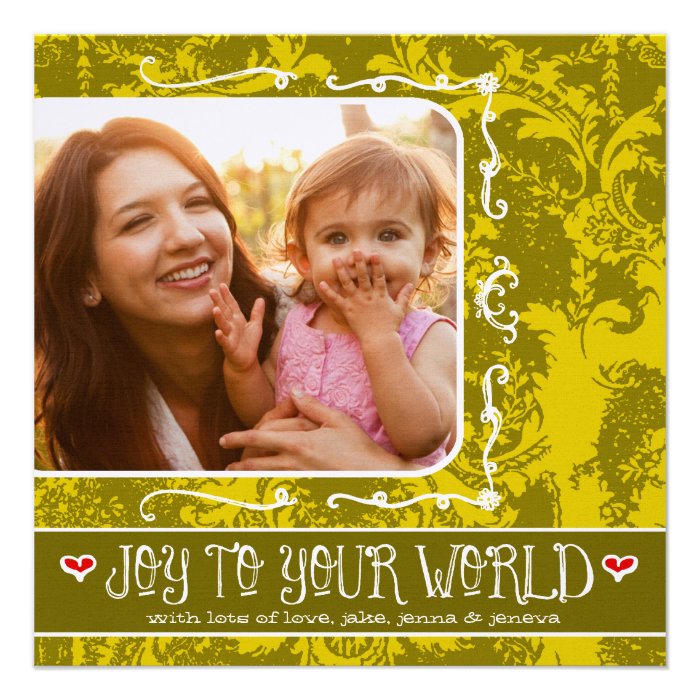 GC  Joy to Your World Lime Vintage with Hearts Personalized Invites