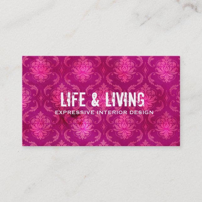 GC | Life & Living Damask Hot Pink Business Card (Front)