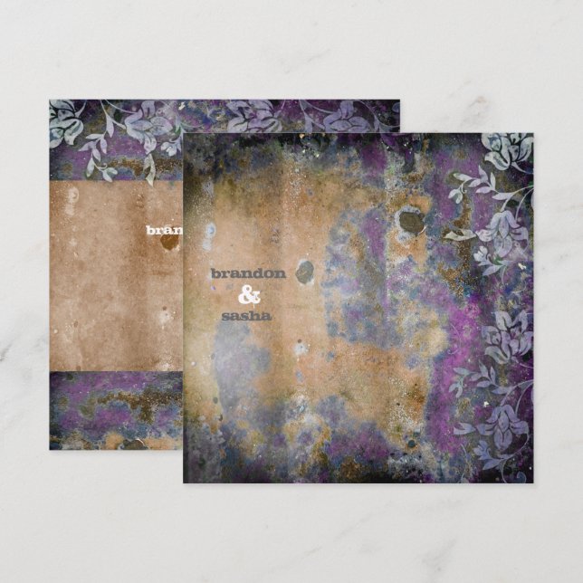 GC | Lusciously Rustic DarkPurple Flower Metallic Invitation (Front/Back)