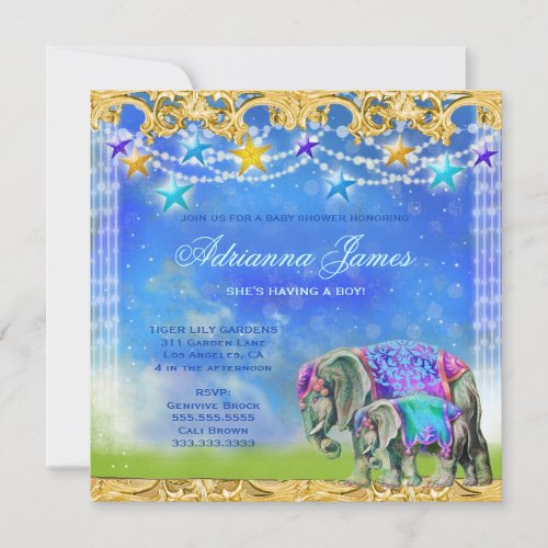 GC Magical Asian Elephant Baby Boy Custom Invite
