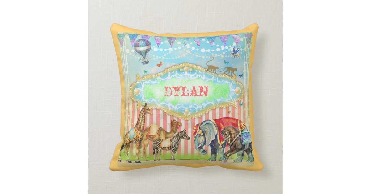 GC Magical Join the Circus Vintage Blue Throw Pillow Zazzle