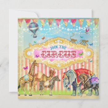 Gc Magical Join The Circus Vintage Stripes Invite by TheGreekCookie at Zazzle