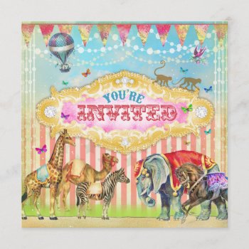 Gc Magical Join The Circus Vintage Stripes Invite by TheGreekCookie at Zazzle
