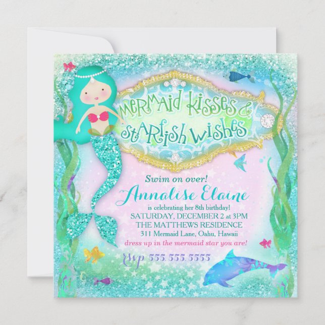 GC Magical Mermaid Invitation Glitter (Front)