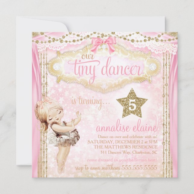 GC Magical Vintage Tiny Dancer Ballerina Invitation (Front)