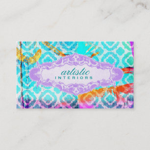 GC Modern Colorful Clover Violet Name Plate Business Card