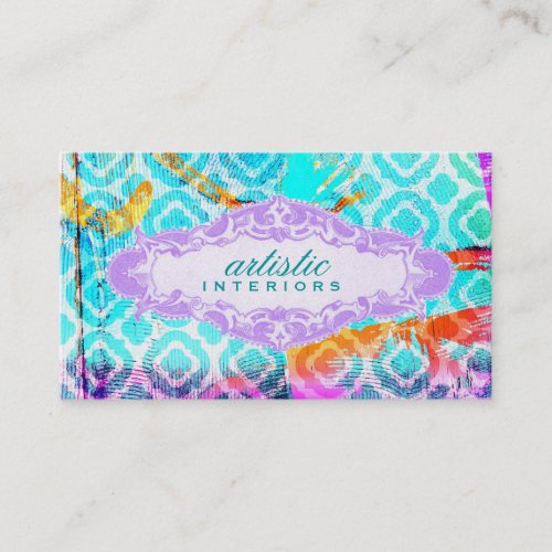 GC Modern Colorful Clover Violet Name Plate Business Card