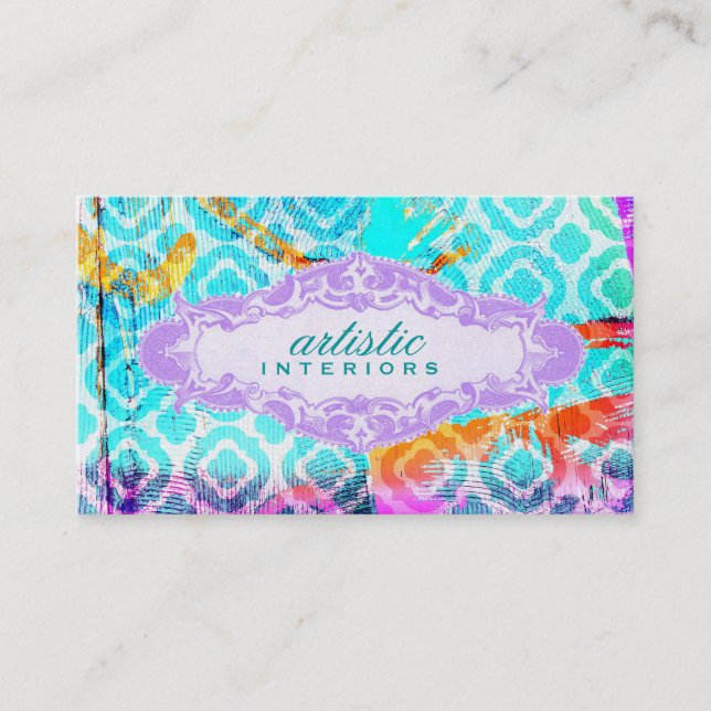 GC Modern Colorful Clover Violet Name Plate Business Card (Front)