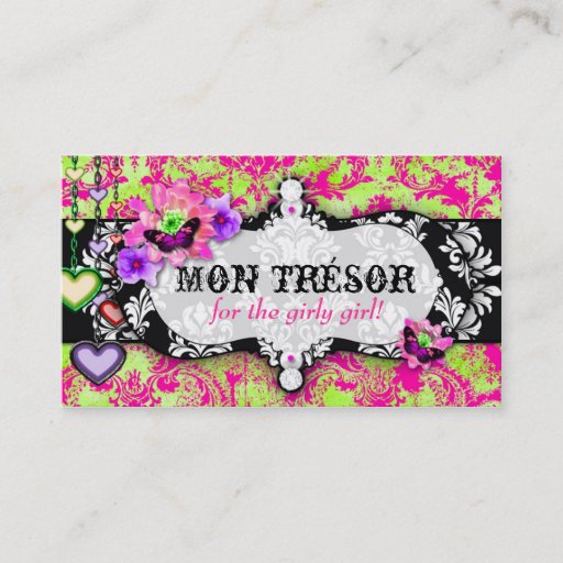 Customizable GC | Mon Trésor Hot Pink Lime Business Card Templates