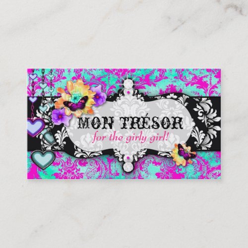 GC | Mon Trésor Turquoise Pink Business Card Templates