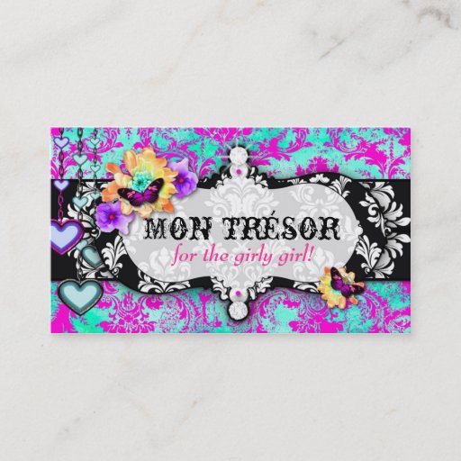 Customizable GC | Mon Trésor Turquoise Pink Business Card Templates
