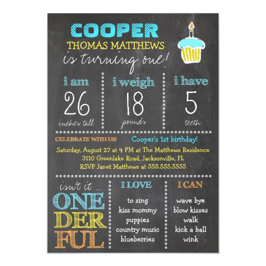 Gc Onederful First Birthday Boy Chalkboard Invitation Gc Onederful First Birthday Boy Chalkboard Invitation