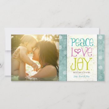 Gc Peace Love And Joy Aqua Dots Holiday Card by TheGreekCookie at Zazzle