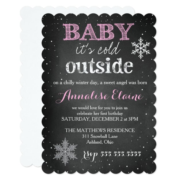 GC Pink Baby It's Cold Outside Winter Birthday Invitation