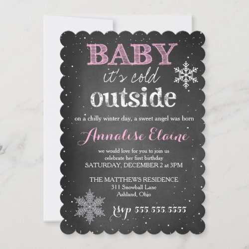 GC Pink Baby Its Cold Outside Winter Birthday Invitation