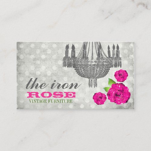 GC Pink Gray Vintage Rose Dots Business Card