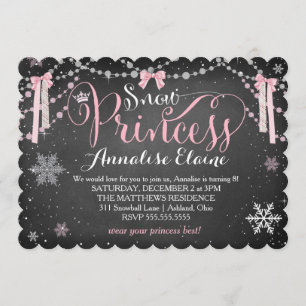 GC Pink Snow Princess with Ribbons Girl Birthday Invitation
