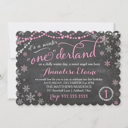 GC Pink Winter ONEderland Birthday Invitation