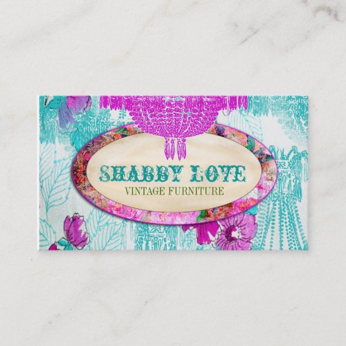 GC Purple Aqua Shabby Love Business Card