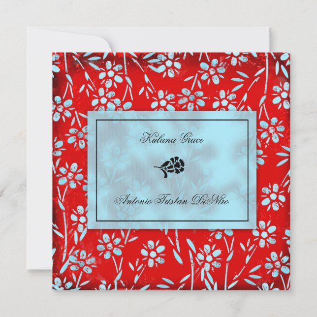 GC | Ruby Red & Turquoise Garden Square Metallic Invitation (Front)