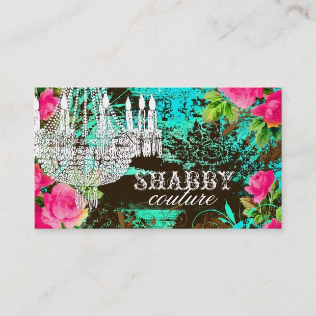 GC Shabby Aqua Garden Chandelier Business Card (Front)