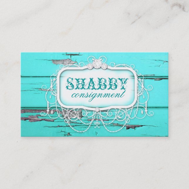 GC Shabby Vintage Aqua Wood Business Card (Front)