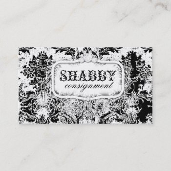 Gc Shabby Vintage Black & White Damask Business Card by TheGreekCookie at Zazzle