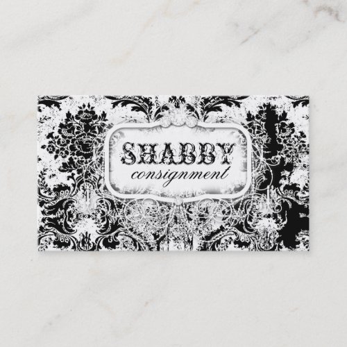 GC Shabby Vintage Black &amp; White Damask Business Card Template