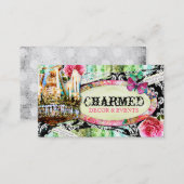 GC | Shabby Vintage Charm Black Damask Business Card (Front/Back)