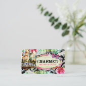 GC | Shabby Vintage Charm Black Damask Business Card (Standing Front)