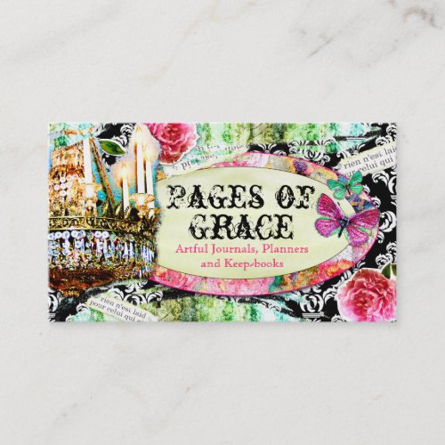 GC Shabby Vintage Charm Black Damask Business Card Templates