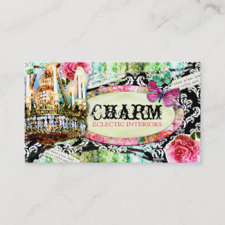 GC  Shabby Vintage Charm Black Damask Business Card