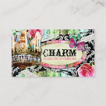 Gc  Shabby Vintage Charm Black Damask Business Card by TheGreekCookie at Zazzle